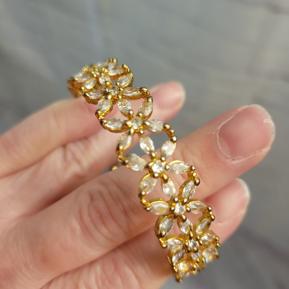 Goldtone Crystal Flower Bangle Bracelet